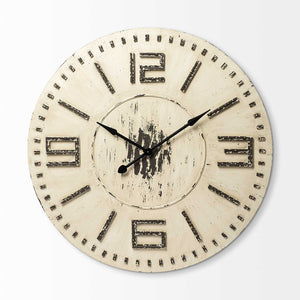 Homeroots 3" Circle Antiqued White Wood Analog Wall Clock  Wood 376236