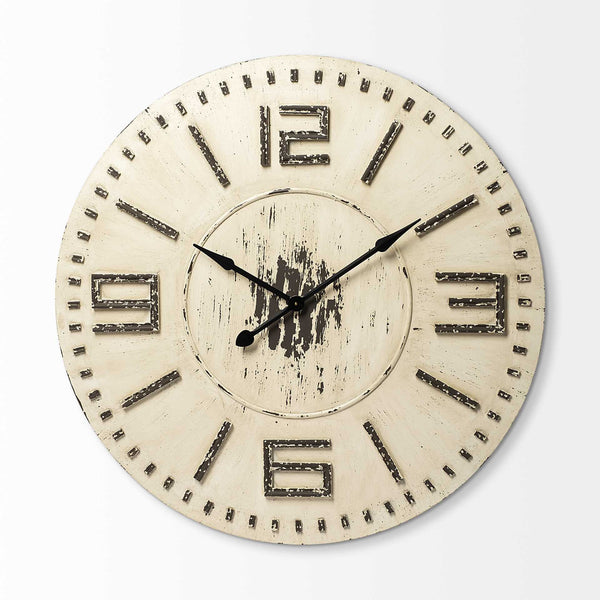 Homeroots 3" Circle Antiqued White Wood Analog Wall Clock  Wood 376236