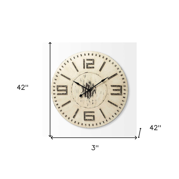 Homeroots 3" Circle Antiqued White Wood Analog Wall Clock  Wood 376236