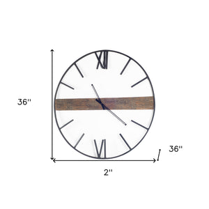 Homeroots 2" Circle Black Metal Skeleton Wall Clock  Metal 376237