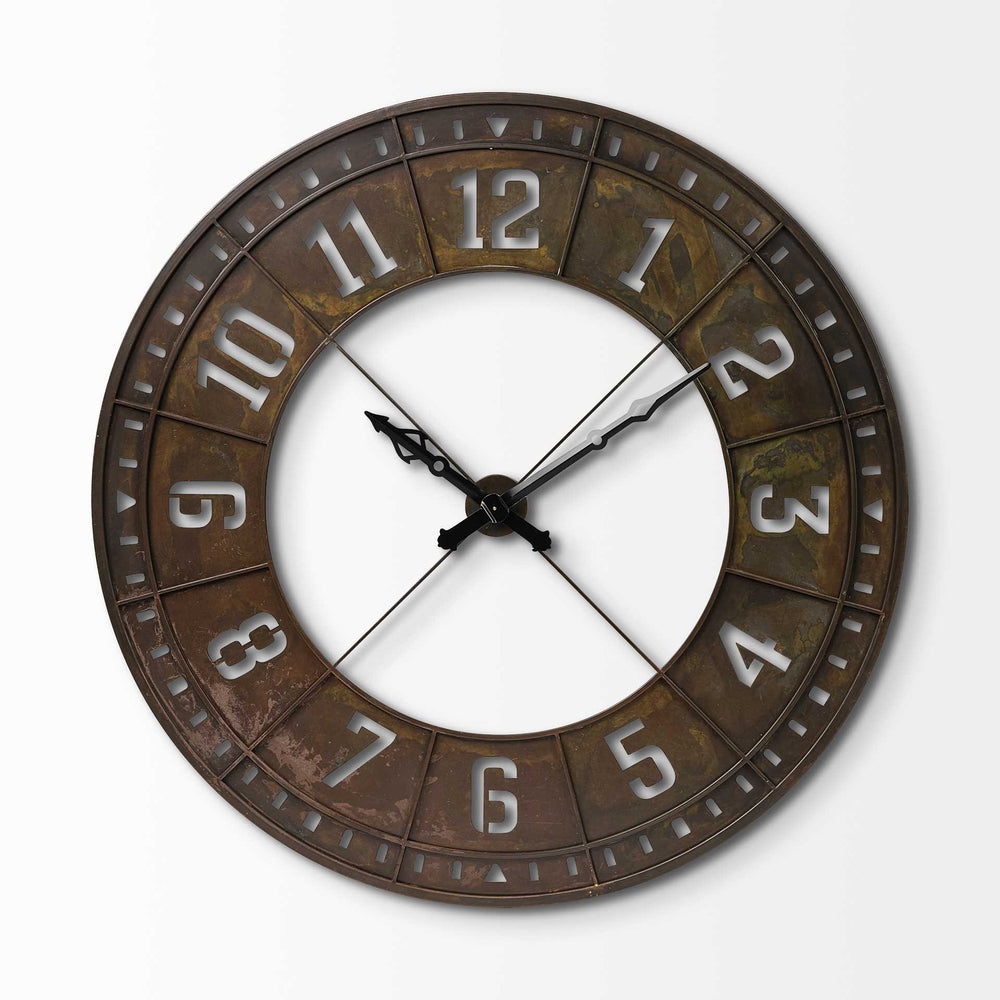 Homeroots 57" Round Industrial Brown Wall Clock  Metal 376238