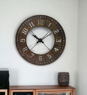 Homeroots 57" Round Industrial Brown Wall Clock  Metal 376238