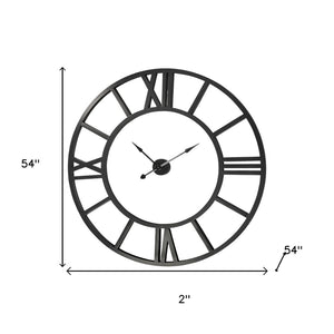 HomeRoots 54" Round XL Industrial Style Wall Clock - Oversized Open-Face Design with Roman Numerals 376239