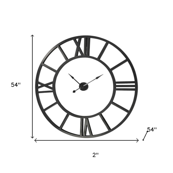 HomeRoots 54" Round XL Industrial Style Wall Clock - Oversized Open-Face Design with Roman Numerals 376239