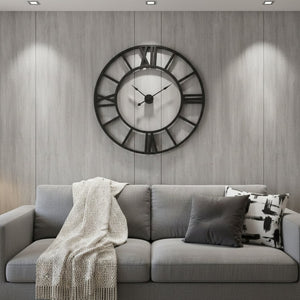 HomeRoots 54" Round XL Industrial Style Wall Clock - Oversized Open-Face Design with Roman Numerals 376239