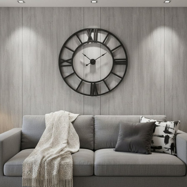 HomeRoots 54" Round XL Industrial Style Wall Clock - Oversized Open-Face Design with Roman Numerals 376239