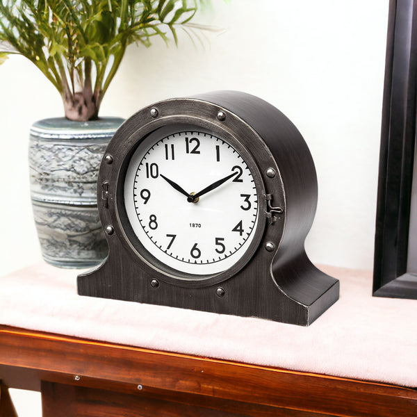 Homeroots 10" Gunmetal Metal Table Clock  Metal 376240