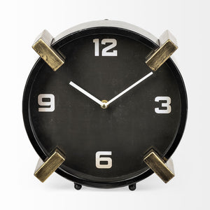 Homeroots 10" Black Stainless Steel Table Clock  Stainless Steel 376242