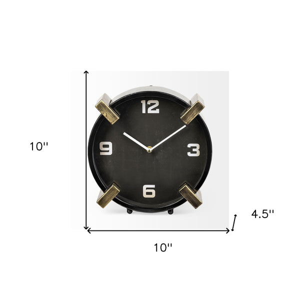 Homeroots 10" Black Stainless Steel Table Clock  Stainless Steel 376242