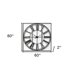 Homeroots 60" Round And Square Industrial Style Wall Clock  Metal 376245
