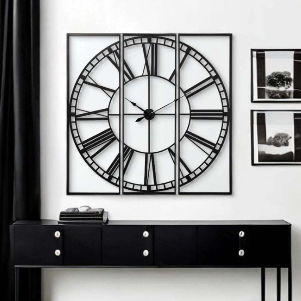 Homeroots 60" Round And Square Industrial Style Wall Clock  Metal 376245