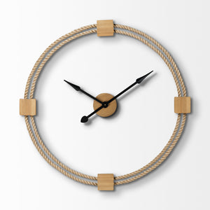 Homeroots 3" Circle Brown Metal Skeleton Wall Clock – Oversized Open-face Design With Rustic Wood & Rope Accents   376247