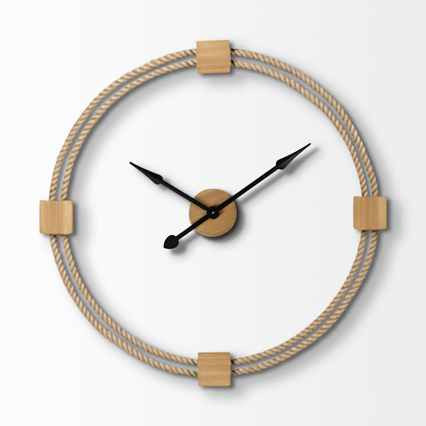 Homeroots 3" Circle Brown Metal Skeleton Wall Clock – Oversized Open-face Design With Rustic Wood & Rope Accents   376247