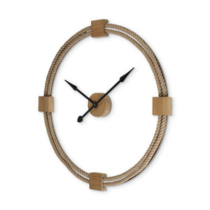 Homeroots 3" Circle Brown Metal Skeleton Wall Clock – Oversized Open-face Design With Rustic Wood & Rope Accents   376247