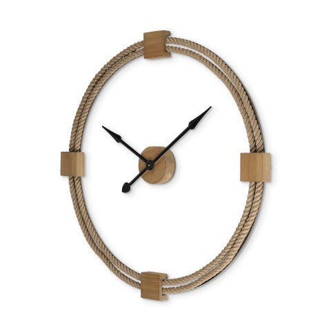 Homeroots 3" Circle Brown Metal Skeleton Wall Clock – Oversized Open-face Design With Rustic Wood & Rope Accents   376247