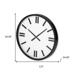 Homeroots 24" Round Large Modern Wall Clock With White Face And Non-numarical Number  Metal 376248