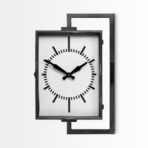 HomeRoots Rectangular Industrial Wall Clock - Bold Vintage Design, Double-Sided Metal Frame for Home & Office 376249