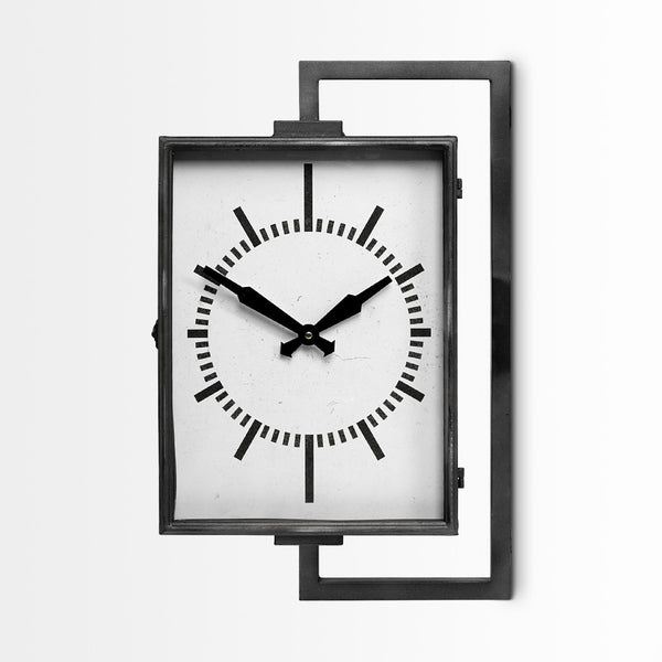 HomeRoots Rectangular Industrial Wall Clock - Bold Vintage Design, Double-Sided Metal Frame for Home & Office 376249