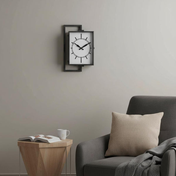 HomeRoots Rectangular Industrial Wall Clock - Bold Vintage Design, Double-Sided Metal Frame for Home & Office 376249