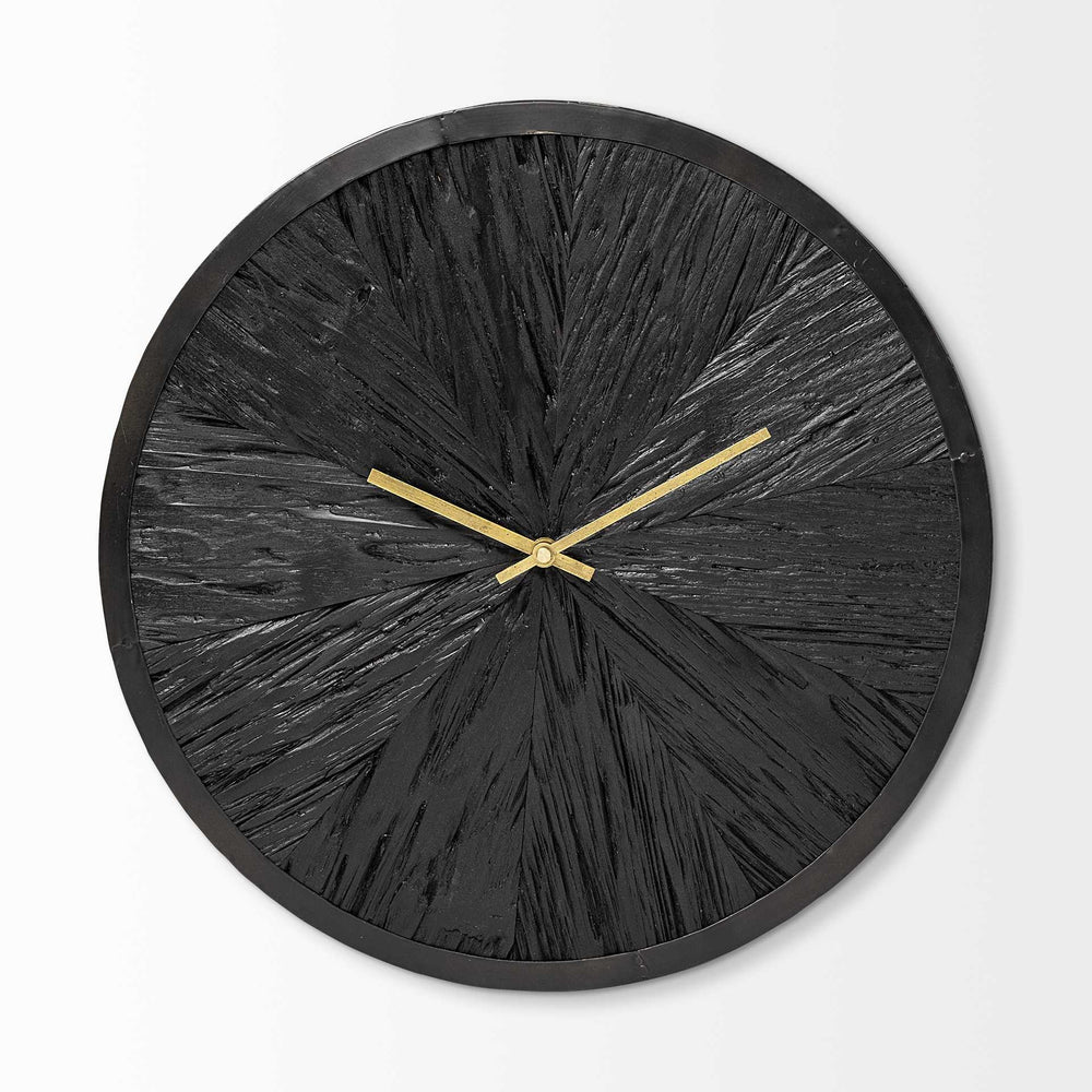 Homeroots 16.5" Round Large Black Modern Wall Clock  Wood 376251