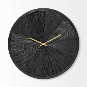 Homeroots 16.5" Round Large Black Modern Wall Clock  Wood 376251