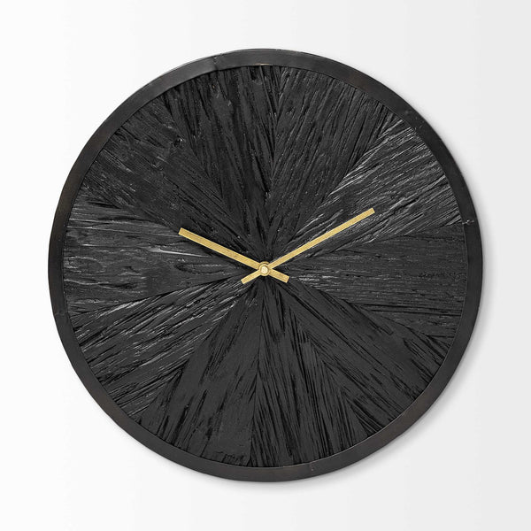 Homeroots 16.5" Round Large Black Modern Wall Clock  Wood 376251