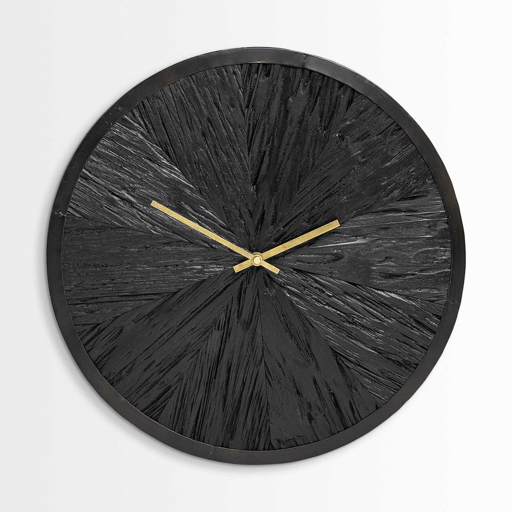 Homeroots 16.5" Round Large Black Modern Wall Clock  Wood 376251
