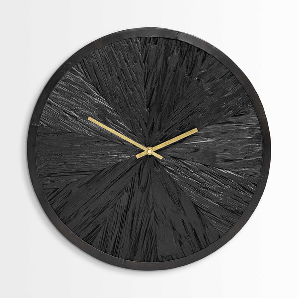 Homeroots 16.5" Round Large Black Modern Wall Clock  Wood 376251