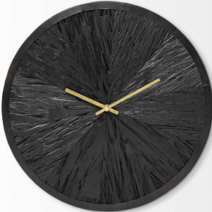 Homeroots 16.5" Round Large Black Modern Wall Clock  Wood 376251