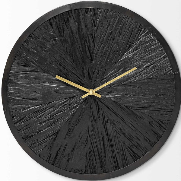 Homeroots 16.5" Round Large Black Modern Wall Clock  Wood 376251
