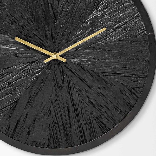 Homeroots 16.5" Round Large Black Modern Wall Clock  Wood 376251