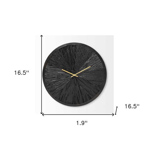 Homeroots 16.5" Round Large Black Modern Wall Clock  Wood 376251