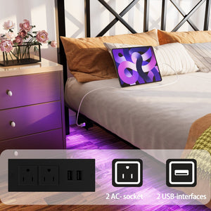 English Elm Queen Platform Bed with Rgb Led Underglow Storage Headboard and Usb Charging Ports W840P383354