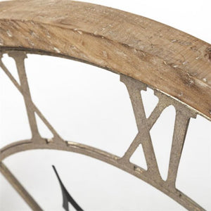 Homeroots 32" Circle Brown Metal Skeleton Wall Clock  Wood 376252