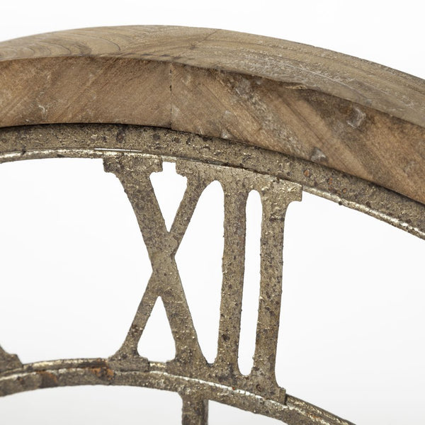 Homeroots 25" Circle Brown Metal Skeleton Wall Clock  Wood 376253