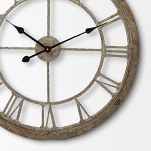 Homeroots 25" Circle Brown Metal Skeleton Wall Clock  Wood 376253