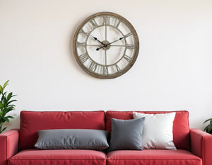 HomeRoots 25" Rustic Modern Farmhouse Metal Skeleton Wall Clock with Whitewashed Wood - Elegant Décor Piece 376253