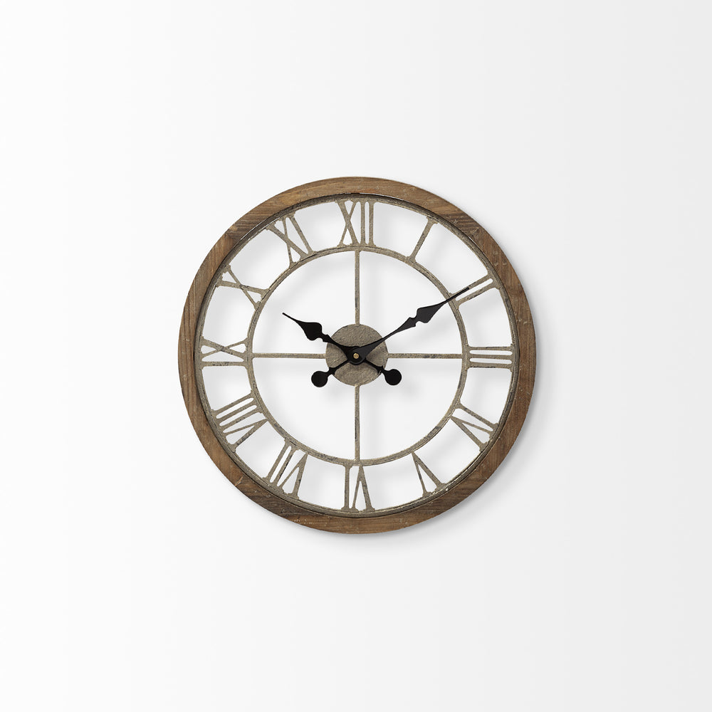 Homeroots 19" Whitewash Brown Round Modern Farm Wall Clock  Wood 376254