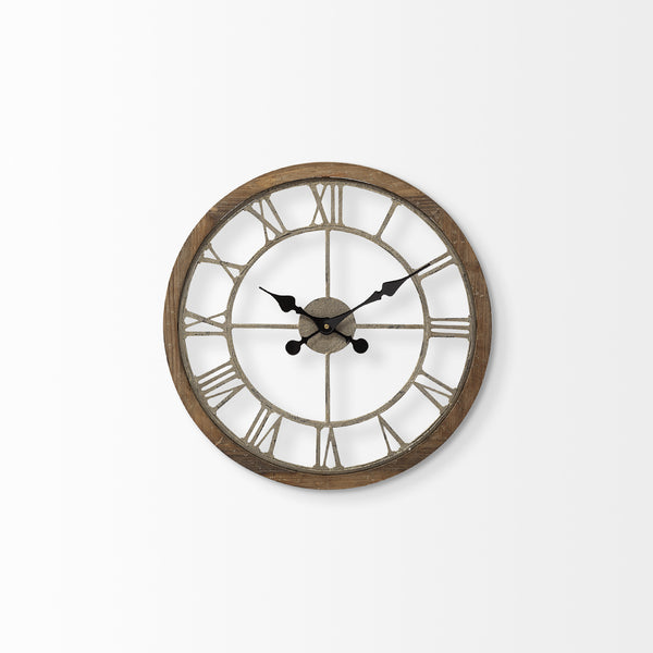 Homeroots 19" Whitewash Brown Round Modern Farm Wall Clock  Wood 376254