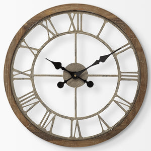 Homeroots 19" Whitewash Brown Round Modern Farm Wall Clock  Wood 376254