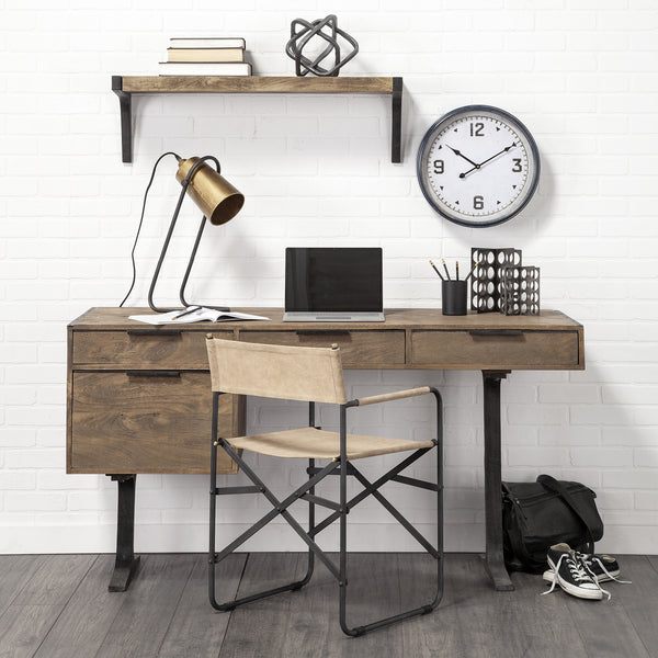 Homeroots 16" Circle Blue Glass Analog Wall Clock  Metal 376255