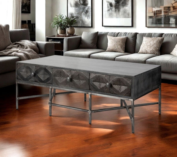 HomeRoots 24" Brown Wood Coffee Table with 3 Drawers - Elegant Storage Solution for Living Rooms & More 376268