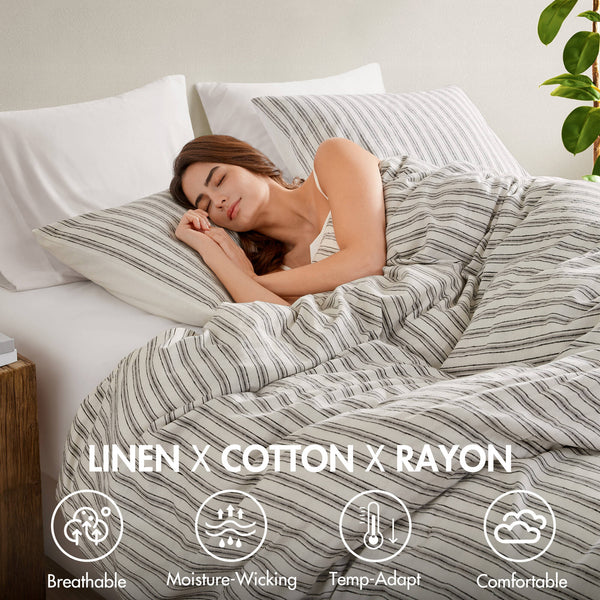 English Elm 3 Cal King Duvet Set with Linen-Blend Yarn Dye Fabric, Breathable Cotton Backing for Comfort Grey 12.01 L x 10.24 W x 6.5 H B035P319221