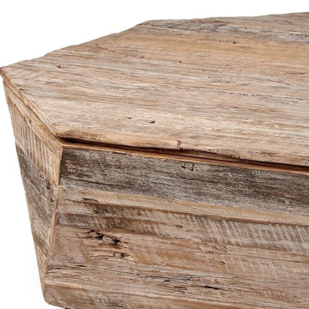 HomeRoots 49" Rustic Octagon Lift-Top Coffee Table with Storage - Distressed Natural Wood for Farmhouse Charm 376273