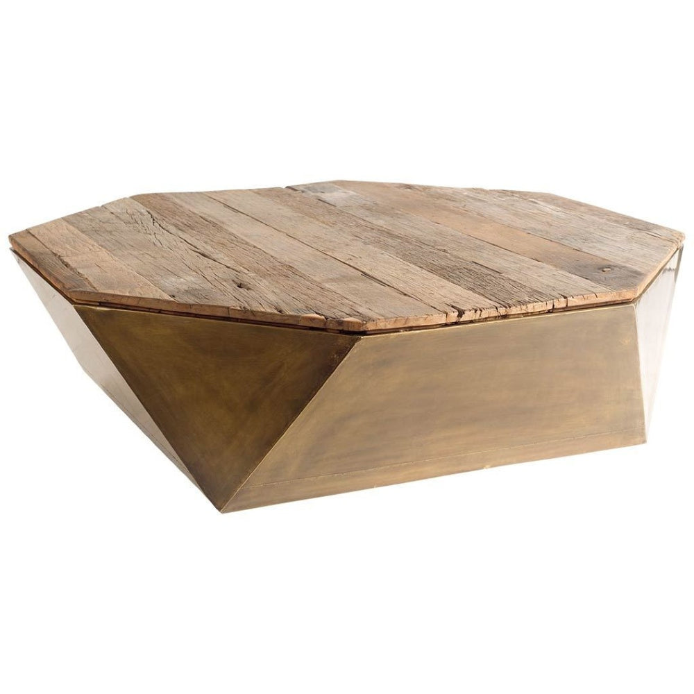 HomeRoots 48" Octagon Lift-Top Coffee Table - Distressed Solid Wood with Storage for Rustic Charm & Functionality 376274