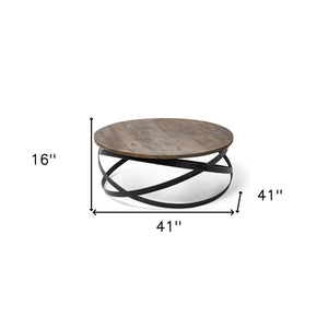 Homeroots 41" Brown And Black Solid Wood And Metal Round Coffee Table   376275