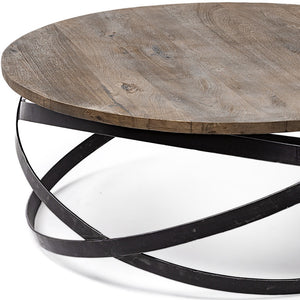 Homeroots 41" Brown And Black Solid Wood And Metal Round Coffee Table   376275