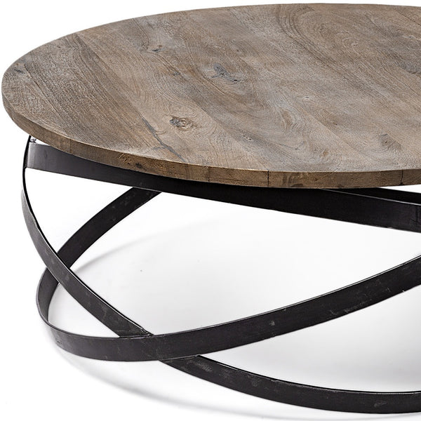 Homeroots 41" Brown And Black Solid Wood And Metal Round Coffee Table   376275