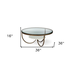 Homeroots 36" Gold And Brown Round Coffee Table   376276