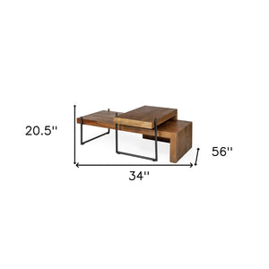 Homeroots Set Of Two 34" Brown And Black Solid Wood And Metal Nested Coffee Tables   376277